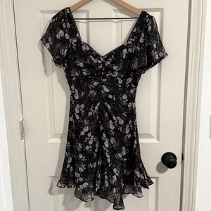 ASTR Mini Dress Women Small Black Floral Sweetheart Neck Fairy Romantic Coquette